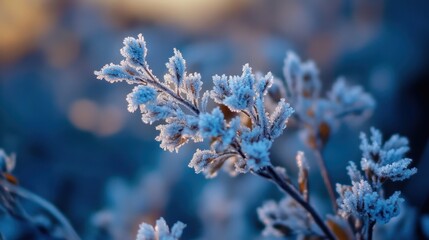 Frosted branch displaying intricate ice crystals in winter