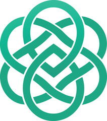 Celtic Knot Intertwined Loops Ornament Design Green Teal Gradient Vector Isolated Clear Background