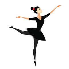 Obraz premium Graceful Ballet Dancer in Black Costume Attitude Pose Vector Illustration Clipart.eps