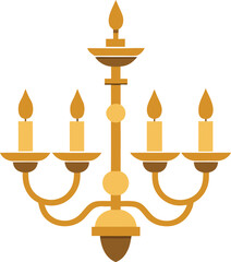 Vector illustration of a golden ornate chandelier with five candles, depicting luxury and classic design