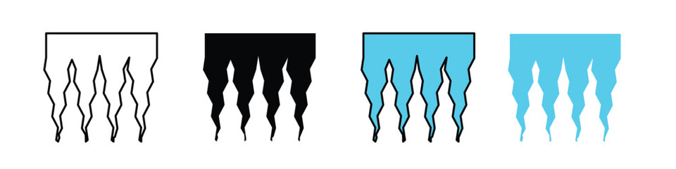 Icicle icon in outline, solid, and color styles. Ideal for winter, cold weather, snow, and frozen-themed designs.