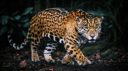 Obraz premium Majestic Jaguar Walking Through the Jungle Environment