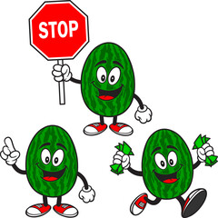 Watermelon Mascot Set 03, Hand Drawn illustrations of Watermelon Mascots in various poses.