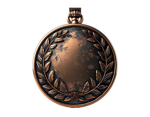 Bronze Medal with Laurel Wreath, Front View, Isolated on Transparent Background PNG