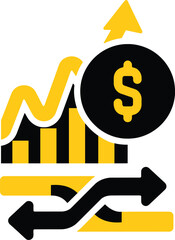 Financial growth and investment success with upward trend graph, dollar sign, and arrows illustrating profit increase