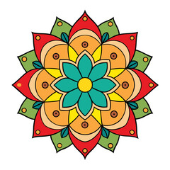 Colorful geometric floral mandala design with intricate patterns silhouette isolated on white background