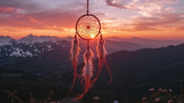Dreamcatcher sunset, mountains, amulet, symbol - Powered by Adobe