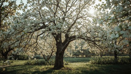 Obraz premium Beautiful blossom tree in spring background, flower, nature, tree, spring, leaf, white, beauty, garden, green