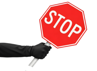 Hand holding a red stop sign isolated on transparent background
