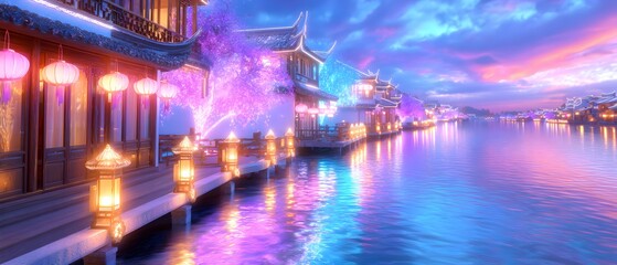 A city street with a river running through it