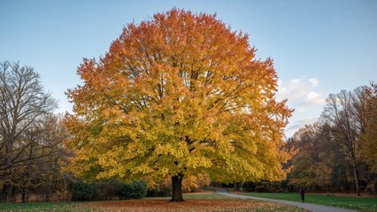 Autumn background with yellow maple leaves in a city park, nature, tree, landscape, leaf, forest, autumn, beauty, orange, leaves