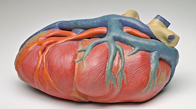 Brightly colored anatomical heart model displaying internal anatomy