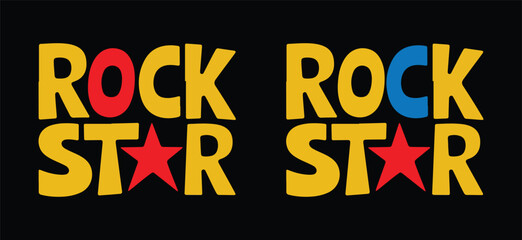 Rock Star Retro Typography tshirt Design, Bold Groovy Lettering in Vintage Style, Creative Music T-shirt Text Illustration	
