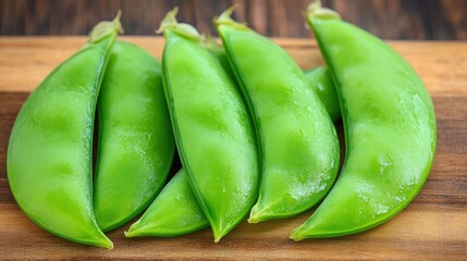 Close up of bright green sugar snap peas pods