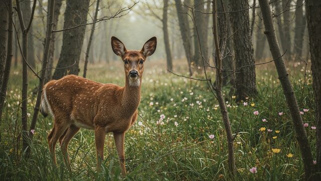 Roe deer in the forest during early spring