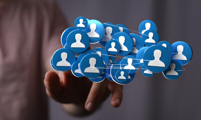 Abstract network of people linked by lines, representing connections, communication, or a business...