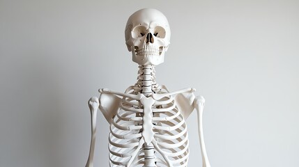 A highly detailed human skeleton standing upright in anatomical position, studio lighting, white background