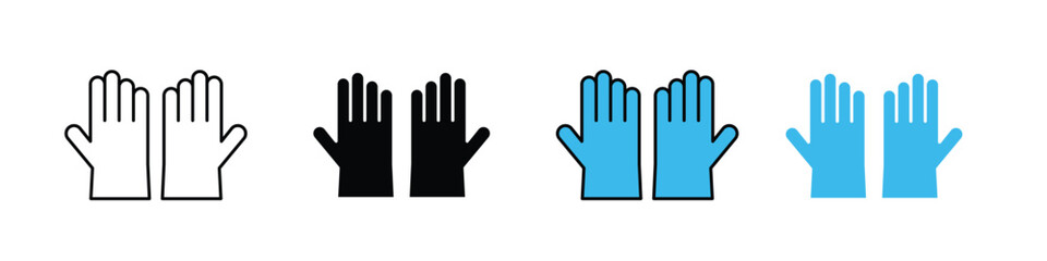 Gloves icon in outline, solid, and color styles with a white background. Ideal for winter, fashion, clothing, and cold-weather designs.