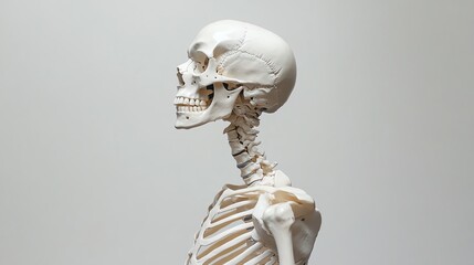 A highly detailed human skeleton standing upright in anatomical position, studio lighting, white background