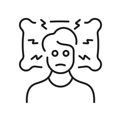 Insomnia icon. Outline vector illustration of sleeplessness, stress, and fatigue. Minimal line design symbolizing tired mind, anxiety, and night restlessness for mental health or sleep disorder