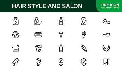 Hair Styling Modern Line Icon Set – Professional Minimalist Outline Collection for Salon and Beauty