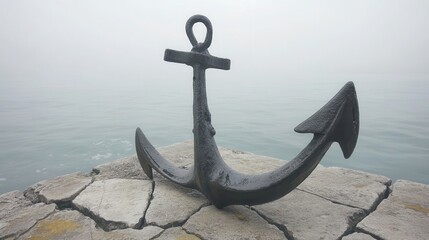 Heavy Iron Anchor Resting on Cracked Stone Quay