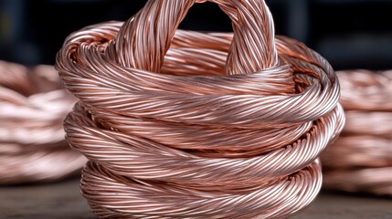 Interwoven copper wires forming a dense coil closeup view