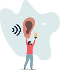 Active listening, communication skill to process information for job effectiveness, engage or aware on discussion or conversation concept.life and employment of people.