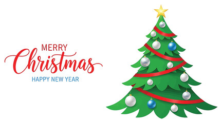 A festive christmas tree illustration with the words merry christmas and happy new year, perfect for holiday cards and seasonal greetings