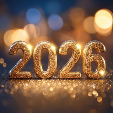 Golden Glittering 2026 Numbers Sparkle With Bokeh Lights Background