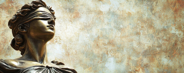 Blindfolded lady justice statue stands proudly against textured background, symbolizing fairness and impartiality in legal system