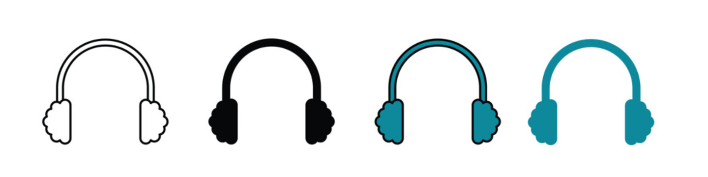 Ear muffs icon in outline, solid, and color styles. Perfect for winter, fashion, clothing, and cold-weather designs.