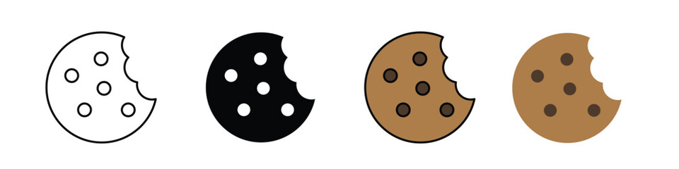 Cookies icon in outline, solid, and color styles. Ideal for bakery, sweets, food, and dessert-themed designs.