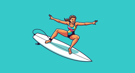 Enthusiastic surfer riding ocean wave, enjoying the thrill and vibrant summer sports activity with