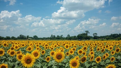 Obraz premium A field of sunflower flowers, nature, floral, beauty, agriculture, Thailand, sunflower, field, yellow, Lopburi