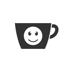 Happy smiling coffee cup icon isolated on white background