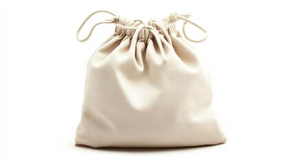 a reusable fabric snack pouch with drawstring clipart, sustainable lifestyle item, photorealistic textile and detail, isolated on white background