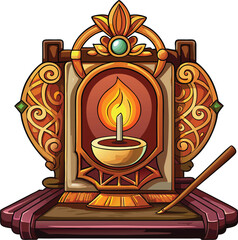 Lunar Family Traditions, decorative altar shrine with candle and ornate golden frame