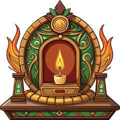 Lunar Family Traditions, ornate altar shrine with candle and traditional decorative elements