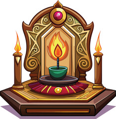 Lunar Family Traditions, decorative altar lantern with candle and traditional golden architecture