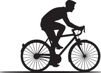 Black silhouette of a man riding a bicycle on white background vector