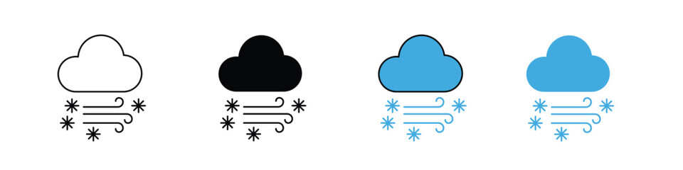 Blizzard icon in outline, solid, and color styles. Ideal for weather, winter, snowstorm, and cold-climate designs.