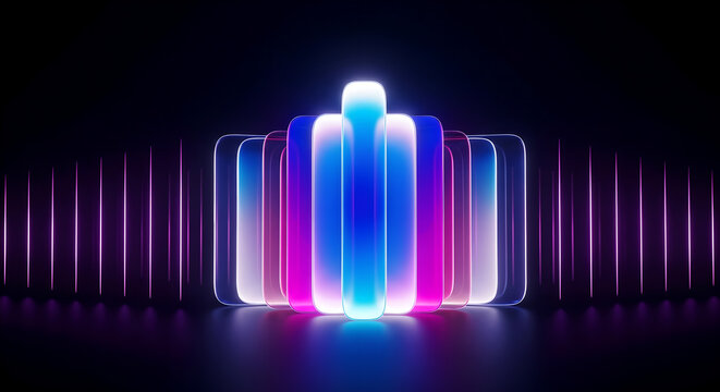 Neon Lights Abstract Blue Purple Glowing Technology Background Stage