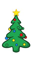 Cartoon Christmas Tree with Colorful Ornaments
