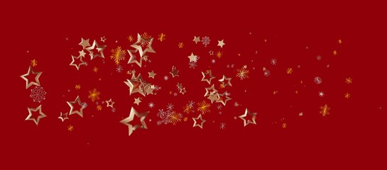 Festive red background decorated with gold stars and snowflakes perfect for Christmas or New Year celebrations. Ideal for holiday greetings or s © vegefox.com