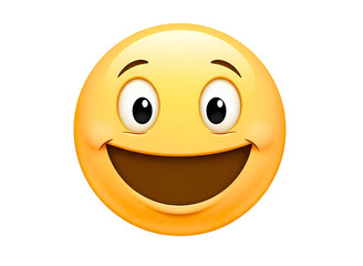 Fototapeta premium Happy smiling yellow emoji face with big blue eyes and rosy cheeks isolated on transparent background