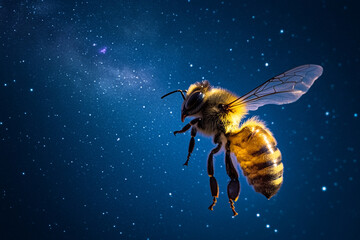 A celestial honeybee glowing against the backdrop of the Milky Way