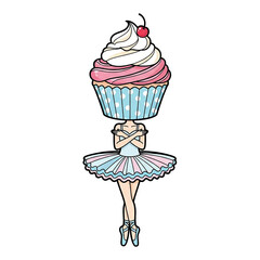 Cupcake Ballerina with Polka Dot Wrapper and Cherry
