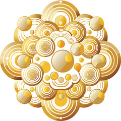 Lunar Geometric Modernism, white and gold spherical honeycomb creating dimensional geometric pattern