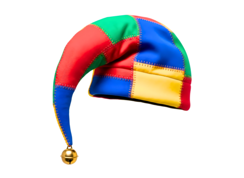 Colorful jester hat with bell isolated on transparent background
